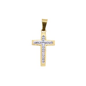 14x22mm Stainless Steel White Pave Cross Charm - Gold